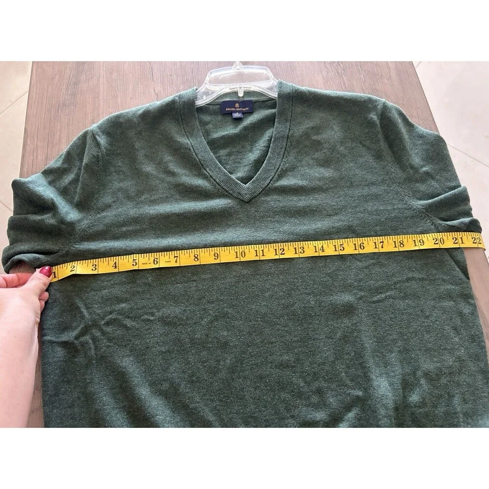 Brooks Brother Sweater Mens S Combed Cotton Dark Green V-Neck Long Sleeve